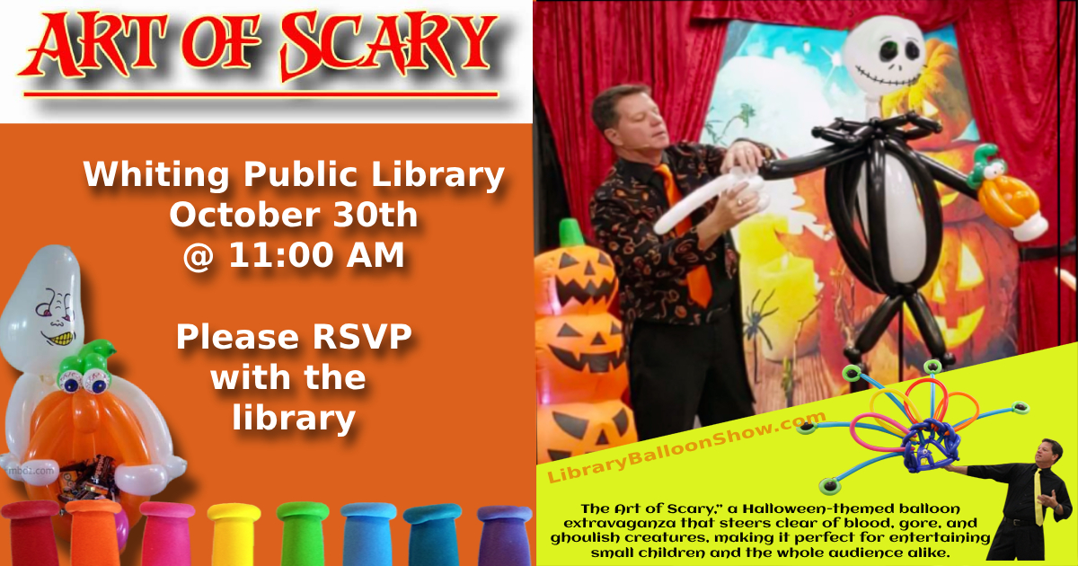 Art of Scary kids balloon show Whiting Public Library